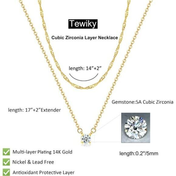 Tewiky Diamond Necklaces for Women Dainty 14k Gold/Sterling Silver Choker Jewelr - Picture 4 of 7
